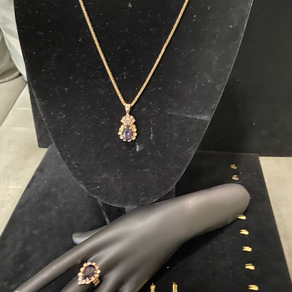 Gold And Purple Teardrop Necklace